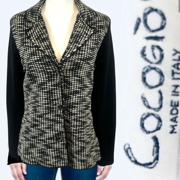 Cocogio Italian wool black and white knit blazer jacket size medium - Picture 1 of 7